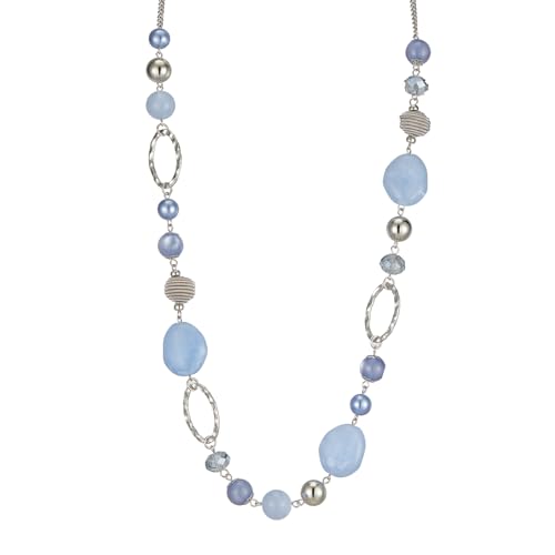 BULINLIN Beaded Long Necklace for Women Silver Sweater Chain Necklace with Crystal Resin Beads, Fashion Jewelry Necklace - color: Light blue