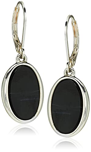 Nine West Women's Drop Earrings, Fashion Jewelry Accessories for Everyday and Special Occasion Wear, Lightweight Statement Earrings for Day and Evening Looks - color: Jet Oval - Silver