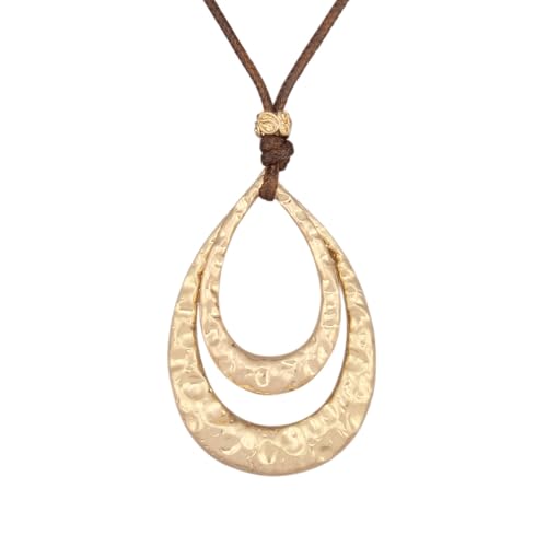 GelConnie Leather Necklaces Turquoise Long Boho Necklaces for Women Brown Chunky Circle Pendant Chocker Necklace Gold Sweater Necklace - style: Boho Circle Necklace