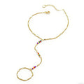 Hand Chain Bracelets for Women - 14K Real Gold Plated Dainty Stackable Paperclip Link Bracelets Hand Chain Bracelet Ring Gold Bracelets for Women Trendy - color: Colorful Sparkle Hand Chain