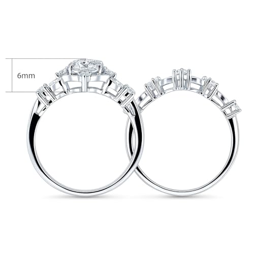 BERRICLE Sterling Silver CZ Halo Wedding Engagement Rings for Women, Oval Cut Cubic Zirconia, 1-3 Piece Sets, Pink/Blue/Clear - style: 2 Piece Set, Clear