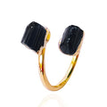 Irregular Black Tourmaline Rough Stone Open Ring Golden Handmade Finger Jewelry Adjustable Size Ring for Women Men Black Tourmaline, Resizable, As Pic Shows