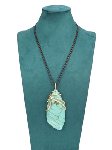 Leather Necklace for Women Large Pendant Hippie Choker Necklace Vintage Sweater Necklace Chunky Boho Necklaces for Women - style: Bohemian Style Necklaces