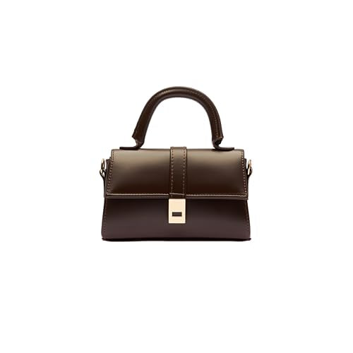 MOON CANTA Mini Crossbody Bag for Women – Small Faux Leather Shoulder Purse with Gold Lock, Elegant Design for Daily Use - color: Brown