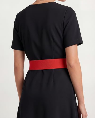 BlackButterfly Wide Elastic Waist Cinch Stretch Waistband Retro Vertical Clasp Buckle Belt - color: Red, size: Small