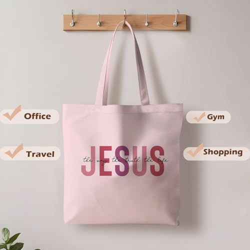 Jesus Tote Bag, Christian Tote Bags for Women, Religious Reusable Grocery Bags - color: Pink