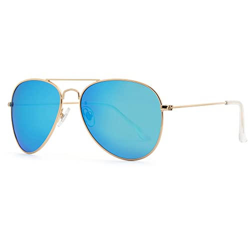 JOOX Polarized Aviator Sunglasses for Women Men, UV400 Protection Lens and Lightweight Metal Pilot Frame JX2775 - color: Shiny Gold/Blue Mirror