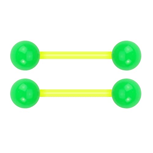 Forbidden Body Jewelry Nipple Rings, Tongue Rings, Nipple Piercing Jewelry, Nipple Jewelry, Flexible Acrylic Barbell Set 14G 16mm (5/8 Inch), 3 Pack - style: Green