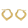 18K Gold Plated Bamboo-Textured Heart Hoop Earrings – Vintage Tribal Style Lightweight Earrings for Women