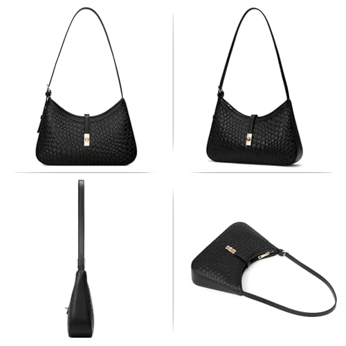 CLUCI Shoulder Bag for Women, Purses for Women, Handbag Hobo Bags Vegan Leather Crossbody Purse with Adjustable Strap Black Woven Texture - color: B-black Woven Texture-small