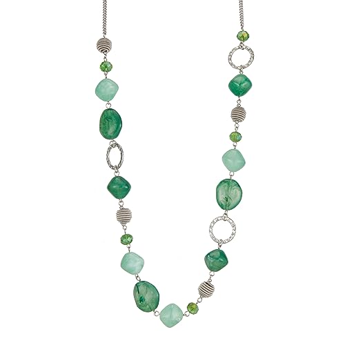 BULINLIN Beaded Long Necklace for Women Silver Sweater Chain Necklace with Crystal Resin Beads, Fashion Jewelry Necklace - color: 53-Dark light jade green