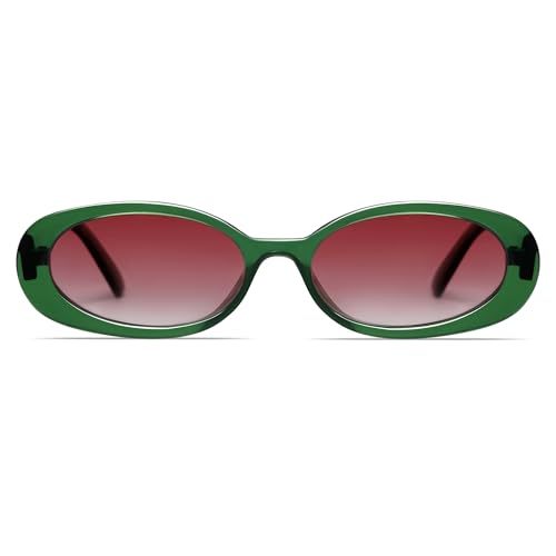 VANLINKER Polarized Retro Oval Sunglasses for Women and Men Small 90s Style VL9580 - color: C22 Green Frame/Pink Lens