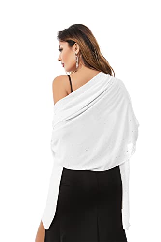 Shawls and Wraps for Evening Dresses Sheer Chiffon Women Elegant Soft Silky Sparkly Wedding Bridal Scarf - color: White C