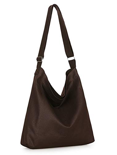 Covelin Women's Retro Large Size Canvas Shoulder Bag Hobo Crossbody Handbag Casual Tote - color: Coffee