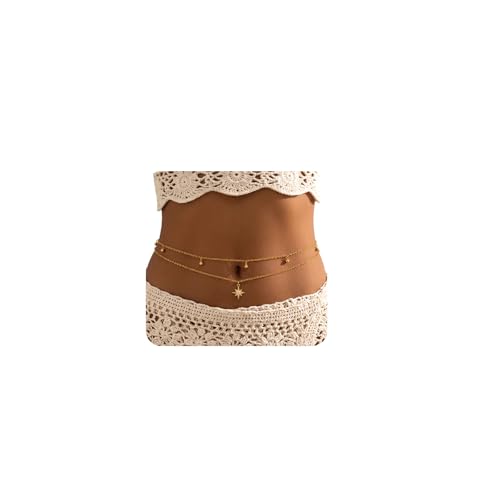 Layered Beads Waist Chain Gold/Silver Sun Belly Chain Bikini Body Chain Women Adjustable Beach Waist Jewelry Accessories - size: Small, style: Gold Sun