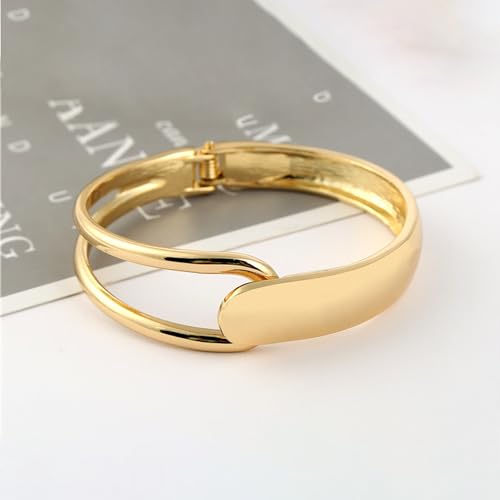 Chunky Gold Bracelet - Tear Drop & Cuff Bracelet - Polished Twisted Hinged Bangle - Wide Wrist Cuff - Irregular Twisted Bangles for Women - color: B gold