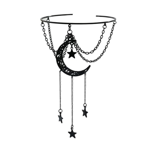 Dainty Black Upper Arm Cuff Bracelet for Women, Gothic Halloween Sexy Lace Harness Armlet Adjustable Upper Arm Chain Bangle Arm Band for Women - color: Moon