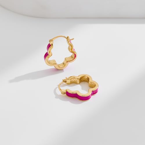 Chunky Hoop Earrings for Women Thick Minimalist Geometric Huggie Hoop Earrings Dainty Thick Y2K Preppy Earrings - style: flower hot pink