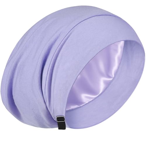 100% Mulberry Silk Bonnet for Sleeping Women Men, Real Silk Lined Bonnets for Curly Hair, Braid Sleep Cap Black Womens - color: Purple