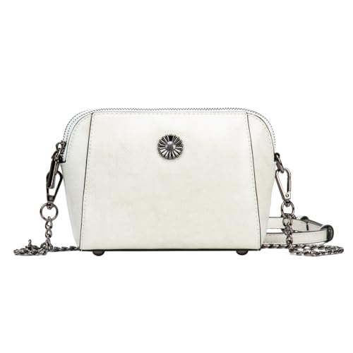 Genuine Leather Small Crossbody Bags for Women | Lightweight Shoulder Purse, Designer Handbag with Adjustable Strap, Casual Travel Everyday Bag - color: H-white