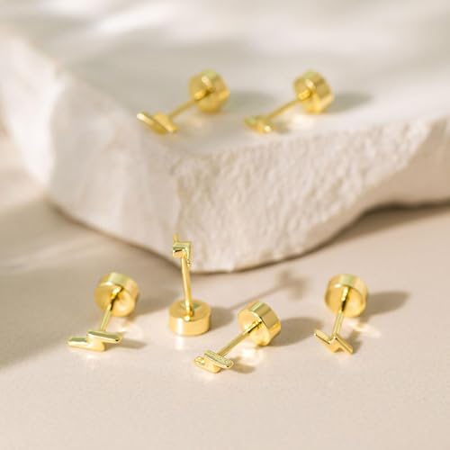 VRIUA 20G Tiny Flat Back Earrings for Women - 14K Gold/Silver Plated Small Flat Back Stud Earrings Hypoallergenic Cartilage Helix Piercing Jewelry - color: 4/5/6mm-Lightning Flat Gold
