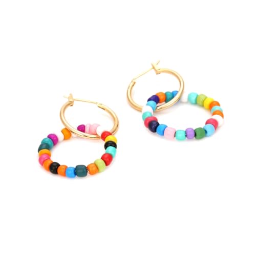 Bohemian Color Blocked Wooden Bead Earrings Simple Geometric Handmade Dangle Drop Earrings For Women