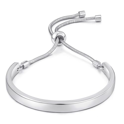 WOWORAMA Adjustable Slider Bracelets for Women Bar Friendship Bangle Bracelet for Women Gold/White Gold/Rose Gold Bolo Bracelet - color: Polished Bar-silver-tone