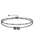Silvora Ankle Bracelets for Women Waterproof 14K Gold/Silver/Black Initial Anklet for Women Dainty Layered Heart Ankle Bracelets Stainless Steel Adjustable Foot Chain Anklet Summer Beach Jewelry - color: M-Black
