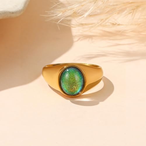 YeGieonr Mood Ring for Women, Non-Tarnish Gold Plated Stainless Steel Color Changing Ring, Dainty Stackable Rings for Women, Emotional Mood Sensing Jewelry Gift - color: gold