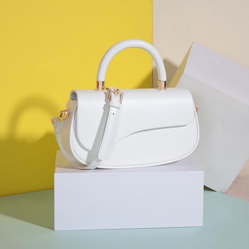 Milan Chiva Small Top Handle Purse for Women Elegant Crossbody Bag with Adjustable Strap for Evening Party & Daily Use - color: White