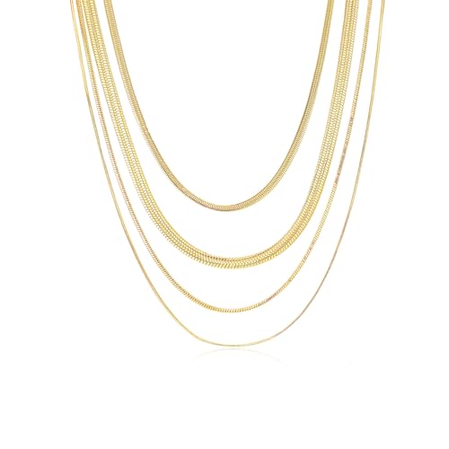 ARSIS 18K Gold Plated Herringbone Necklace Snake Chain Choker Dainty Layered Hypoallergenic Jewelry Gift for Women - color: Gold Multi-Layer