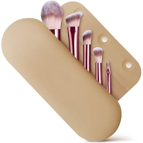 Silicone Makeup Brush Holder Travel – Stylish Silicone Make Up Bag 8.3 in, Travel Makeup Bag for Brushes, Easy-to-Clean Waterproof Case, Fits Purse or Tote, Magnetic Clips, Sturdy Brush Organizer - color: Beige Silicone Makeup Brush Holder