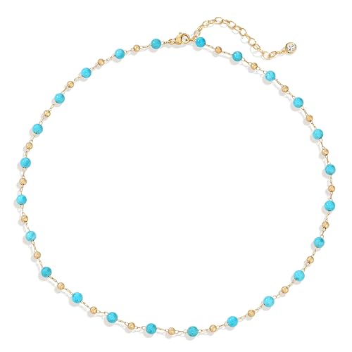 Created Turquoise Necklace for Women 14K Gold Plated Beaded Heart Choker Boho Necklaces Handmade Beach Summer Everyday Western Jewelry Gifts - color: Gold Chain, style: Two-Toned Beaded