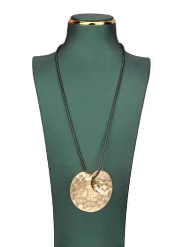 GelConnie Leather Necklaces Turquoise Long Boho Necklaces for Women Brown Chunky Circle Pendant Chocker Necklace Gold Sweater Necklace - style: Boho Circle Pendant