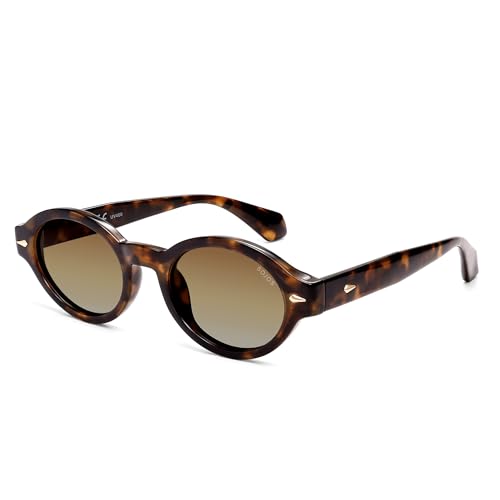 SOJOS Retro Oval Polarized Sunglasses for Women Men Chic Trendy 90s Sunnies Shades UV protection Sun Glasses SJ2630 - color: Tortoise Frame Brown Grading Lens