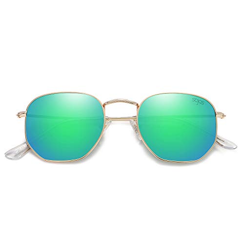 SOJOS Square Polarized Sunglasses for Women Men Small Hexagonal Polygon Shades SJ1072 - color: Green