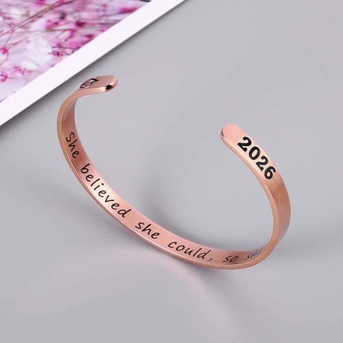 M MOOHAM Graduation Gift for Her Him 2026, Inspirational Graduation Bracelets Class of 2026 High School College Graduation Gift for Her with Graduation Box - style: " With Box -She Believed She Could So She Did(Rose Gold)
