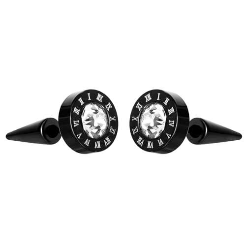Aroncent 12PCS Stainless Steel Fake Tapers Mens Earrings Illusion Tunnel Cheater Piercing Jewelry Set for Men Women - color: A9-Roman Numerals