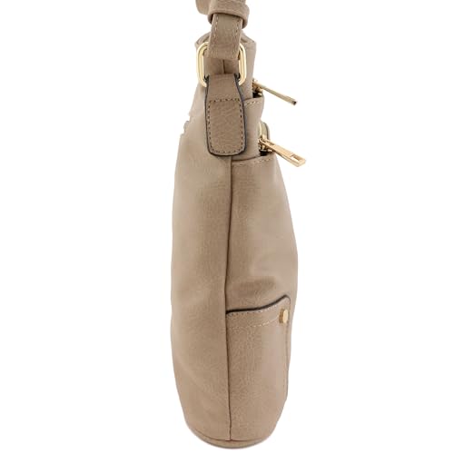 ALYSSA Triple Zip Pocket Large Crossbody Bag - color: Sand