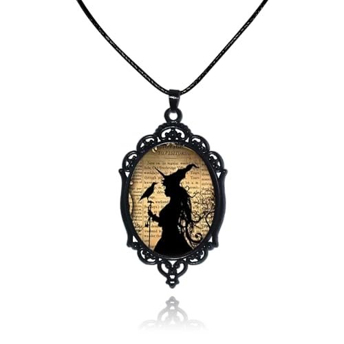 Halloween Gothic Witch Necklaces Cross Glass Pendant Necklace for Women Punk Vintage Black Dark Oval Cameo Necklace Witch Emo Necklaces Halloween Jewelry Witch Accessories 2025 - style: Witch