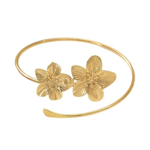 Arm Cuff for Women Gold Upper Arm Bracelet Minimalist Adjustable Cuffs Bangle Punk Dress Jewelry - style: Flower C