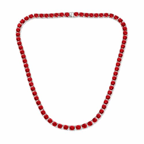 Savlano 18K Gold Plated Cubic Zirconia Round 4.5MM Classic Tennis 18 Inches Chain Necklace For Women & Men Comes With a Gift Box - color: White Gold-Red CZ