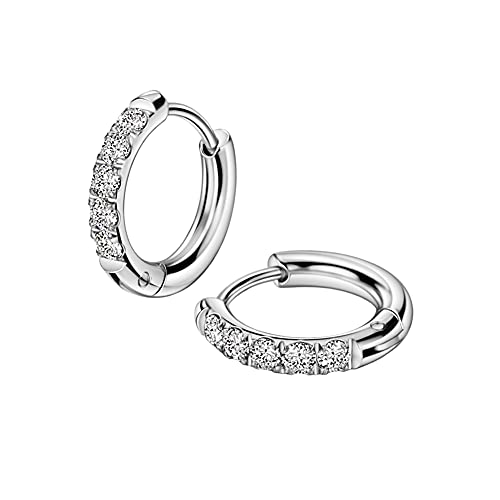 316L Surgical Stainless Steel Huggie Hoop Earrings with Cubic Zirconia, 10G 12G 14G 8-20mm Cartilage Lobe Earrings, 14G Piercing Jewelry - style: 10G 10mm Silver Clear CZ
