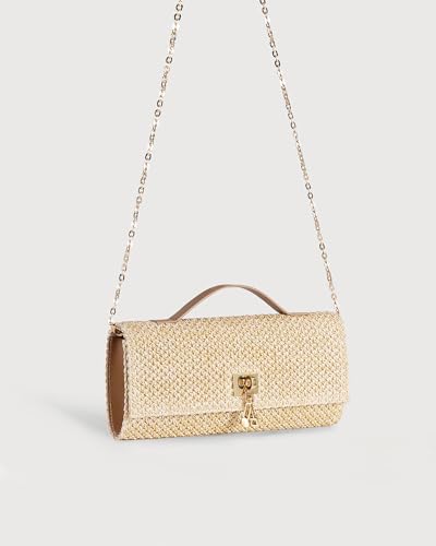 NEWBELLA Handwoven Women's Clutch Purse, Crossbody Bag with Adjustable Strap for Evening & Casual Use - color: Beige