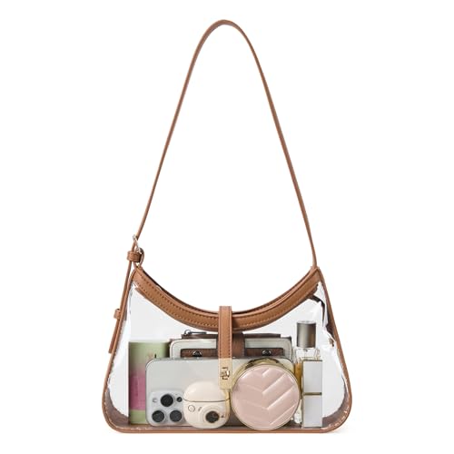 CLUCI Clear Bag for Stadium Events, Clear Purses for Women, Shoulder Bag Hobo Handbag with Adjustable Strap - color: B-transparent With Brown-small