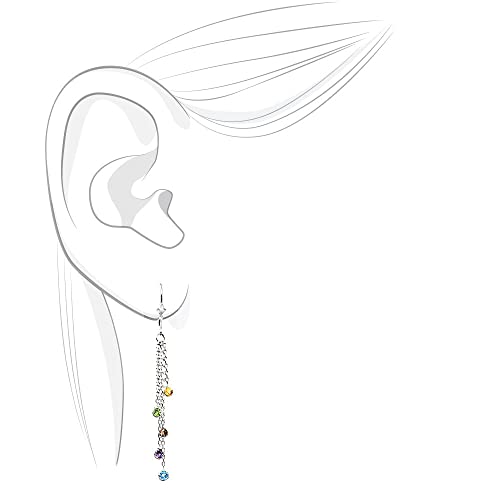 14K White Gold Chandelier Earrings With Colorful Semiprecious Gemstones