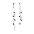 Temperament Long Zircon Tassel Earrings for Women Charm Jewelry Sparkling Crystal Leaves Twist Dangle Earrings for Friends - color: Silver-Black Leaves