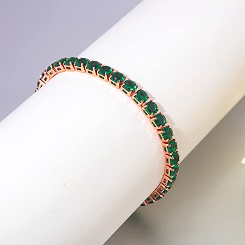 CiNily Adjustable Tennis Bracelets for Women Teen Girls Rainbow Cubic Zirconia Bracelet 14K White Gold Plated Hypoallergenic Slider Bracelet Jewelry Gift - color: Rose Gold-Green