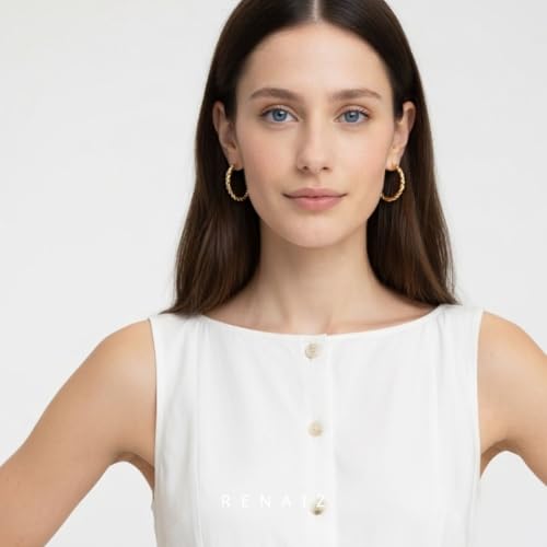 RENAIZ Bold Statement Hoop & Stud Earrings for Women – 14K Gold & Rhodium Plated Maximalist Jewelry, Chunky Geometric Boho Earrings, Hypoallergenic Non-Tarnish Trendy Gift - color: Yellow Gold, style: Twisted Rope