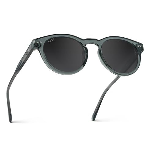 WearMe Pro Round Polarized Sunglasses for Women - Retro Classic UV400 Protection for Driving & Everyday Wear - color: Crystal Blue Frame / Smoke Lens
